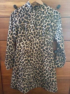 Zara Leopard Print Long-Sleeve Dress - Tan & Black Size XS